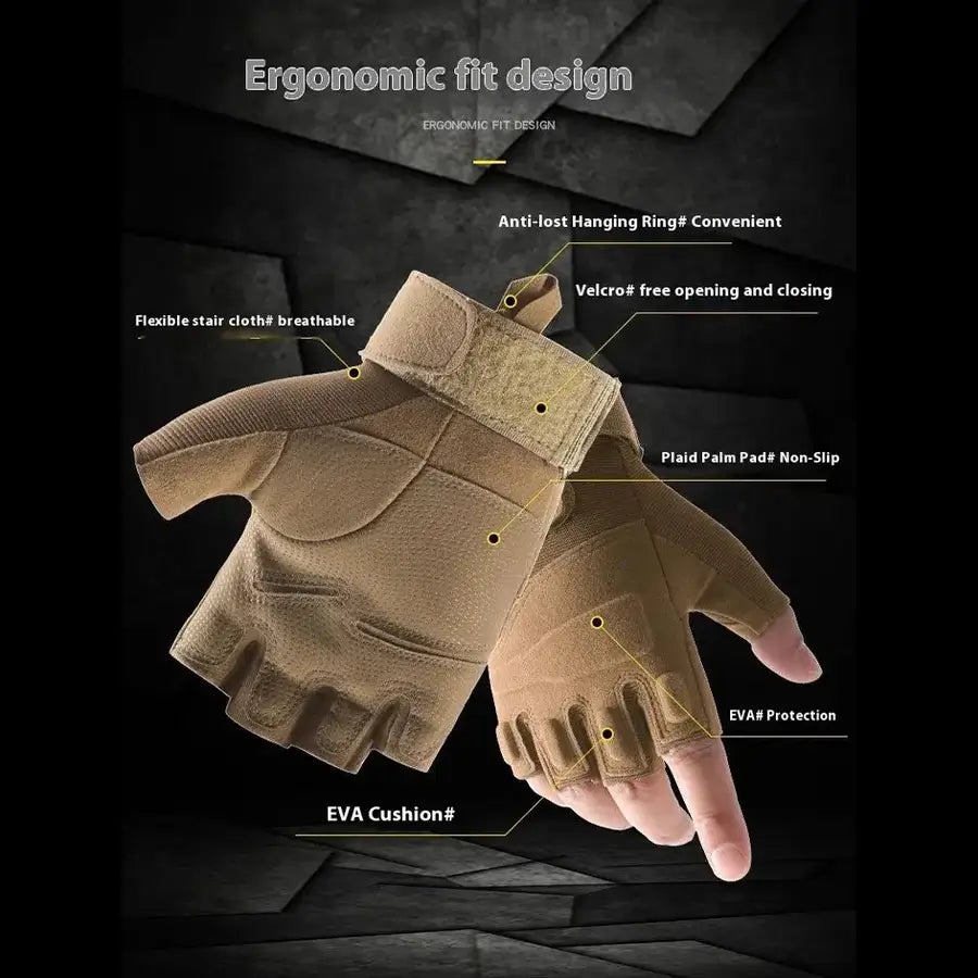 Guante Tactico Medio Dedo AG Kaki