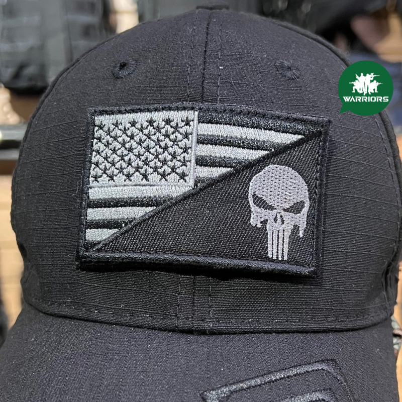 Parche punisher bandera usa R2 Negro Blanco