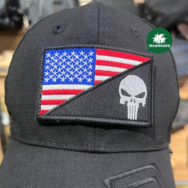 Parche punisher bandera usa R2 Negro Blanco